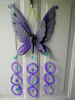 Purple & Aque Butterfly with Purple Rings - Glass Wind Chimes