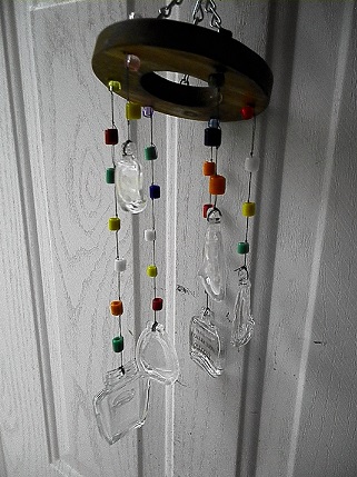 Spiral with Little Bottles & Multi Colored Beads - Glass Wind Chimes