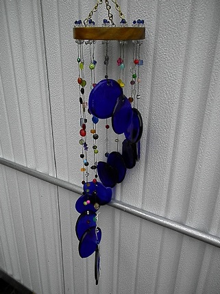 Spiral with Blue Bottoms - Glass Wind Chimes