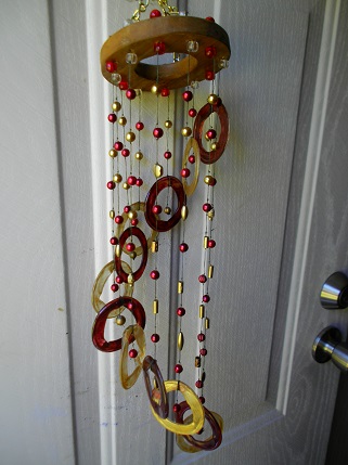 Gold and Garnet Spiral with Gold and Garnet Beads - Glass Wind Chimes