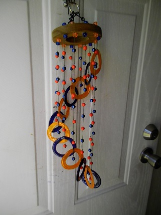 Orange and Blue Spiral with Orange and Blue Beads - Glass Wind Chimes