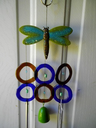 Aqua Dragonfly with Brown and Blue Rings - Glass Wind Chimes