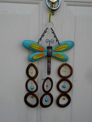 Aqua Dragonfly with Brown Rings - Glass Wind Chimes