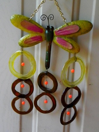 Dragonfly Yellow with Brown Rings - Glass Wind Chimes