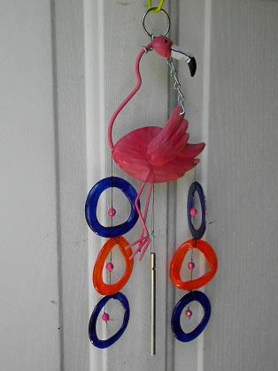 Pink Flamingo with Blue & Orange Rings - Glass Wind Chimes