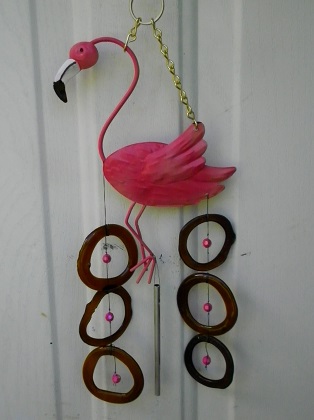 Pink Flamingo with Brown Rings - Glass Wind Chimes