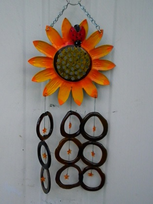 Lady Bug on Sunflower with Brown Rings - Glass Wind Chimes
