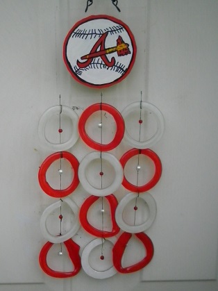 Atlanta Braves with Red & White Rings - Glass Wind Chimes