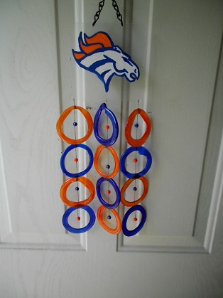 Denver Broncos with Blue & Orange Rings - Glass Wind Chimes