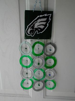 Seattle Sea-hawks with Green & Silver Rings - Glass Wind Chimes