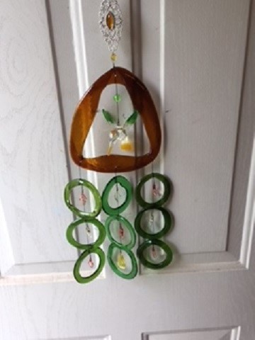 Brown Triangle with Green Rings - Glass Wind Chimes