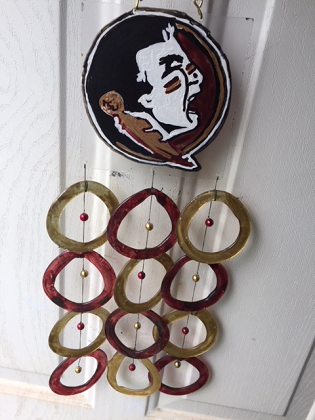 FSU with Garnet and Gold Rings - Glass Wind Chimes