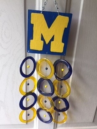 Michigan University with Blue & Gold Rings - Glass Wind Chimes