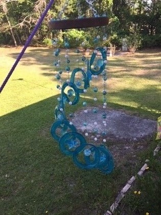 Blue Spiral with Blue and White Beads - Glass Wind Chimes