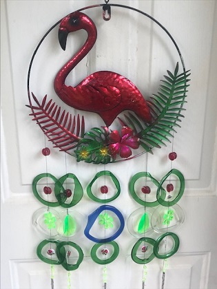 Flamingo with Green Rings - Glass Wind Chimes